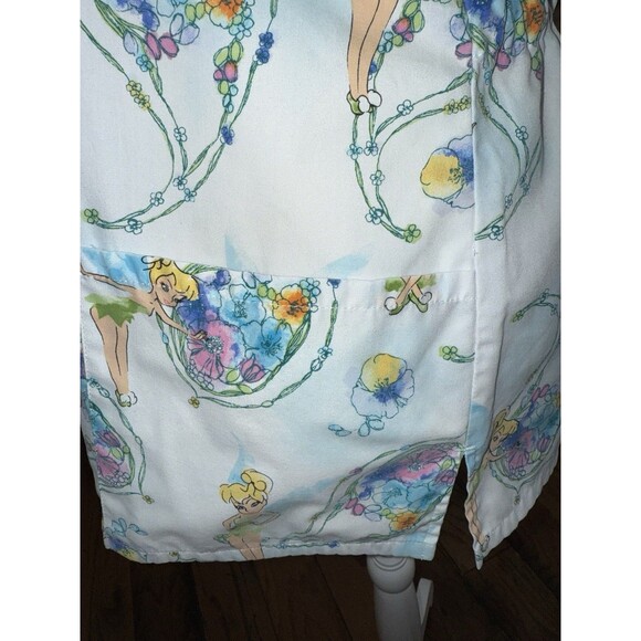 Disney Tinker Bell Scrub Top Women’s L Large White V-Neck Nurse Uniform Pockets - Picture 7 of 11